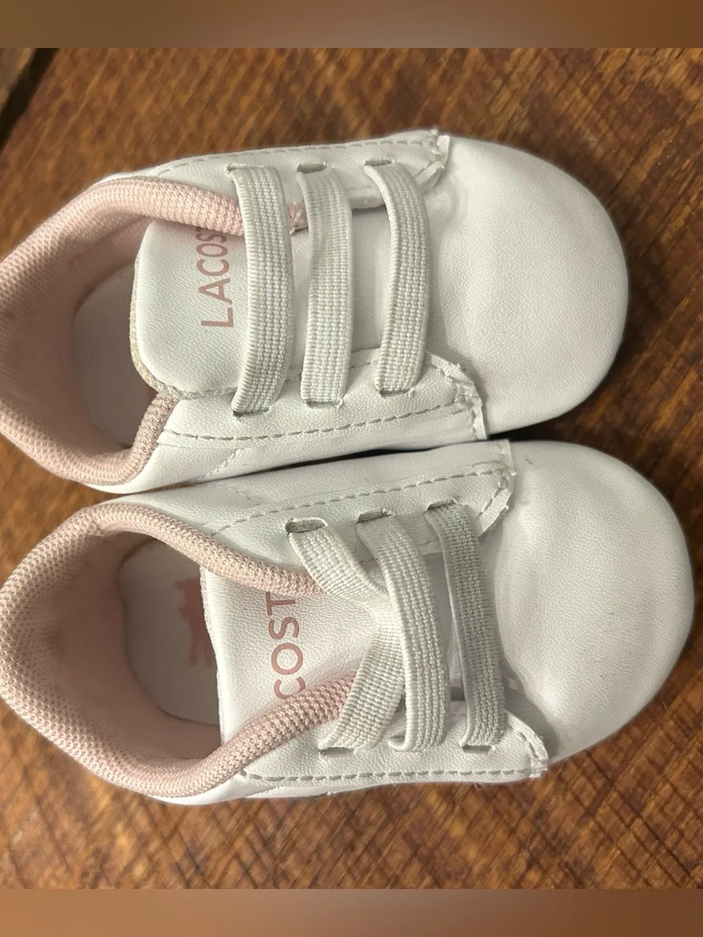 Lacoste Kids White Sneakers with Pink Lining size 1